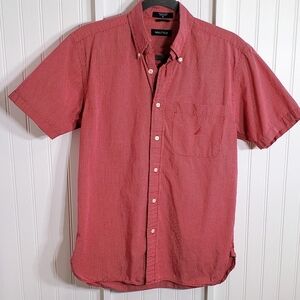 Nautica Short Sleeve Button Down Shirt Red & White Checkered EUC Cotton S